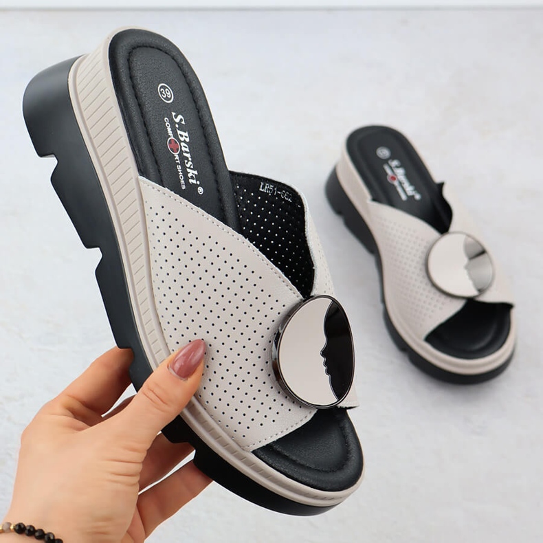 S.Barski Frauen Lederflip Flops Openwork Beige S. Barski LR51-662