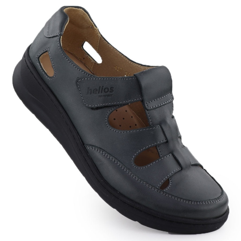 Damen -Lederschuhe auf dem Helios 437 Graphit Klettverschluss grau