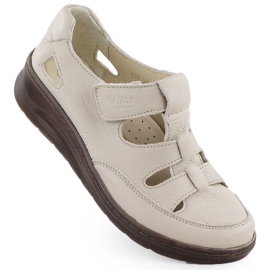Damen -Lederschuhe auf dem Klettverschluss Ecru Helios 437 Klettverschluss beige