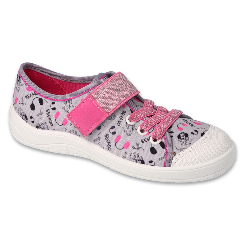 Befado Kinderhausschuhe mit Klettverschluss 351Y024, graue Applikationen