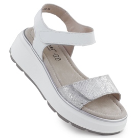 S.Barski Damen-Ledersandalen für Klettverzelung silberne Plattform S. Barski LR51-543