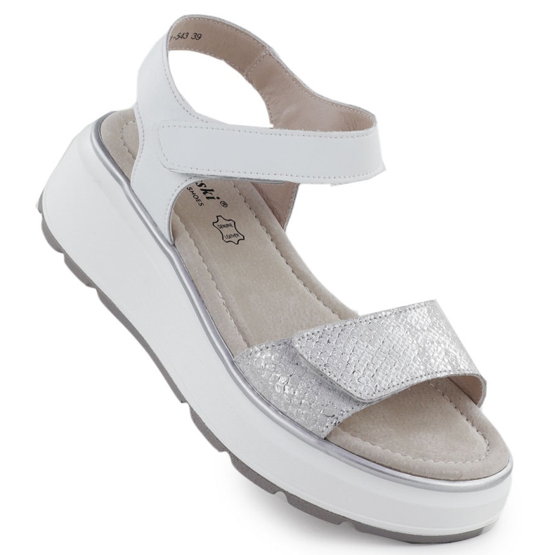 S.Barski Damen-Ledersandalen für Klettverzelung silberne Plattform S. Barski LR51-543 silber-