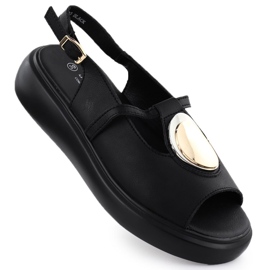 S.Barski Damen-Ledersandalen auf der Plattform Czarne S. Barski GR51-603 schwarz