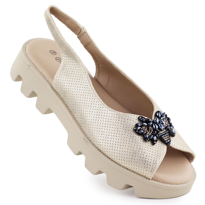 Frauensandalen auf der Plattform perforiert metallische goldene Potocki SZ12610