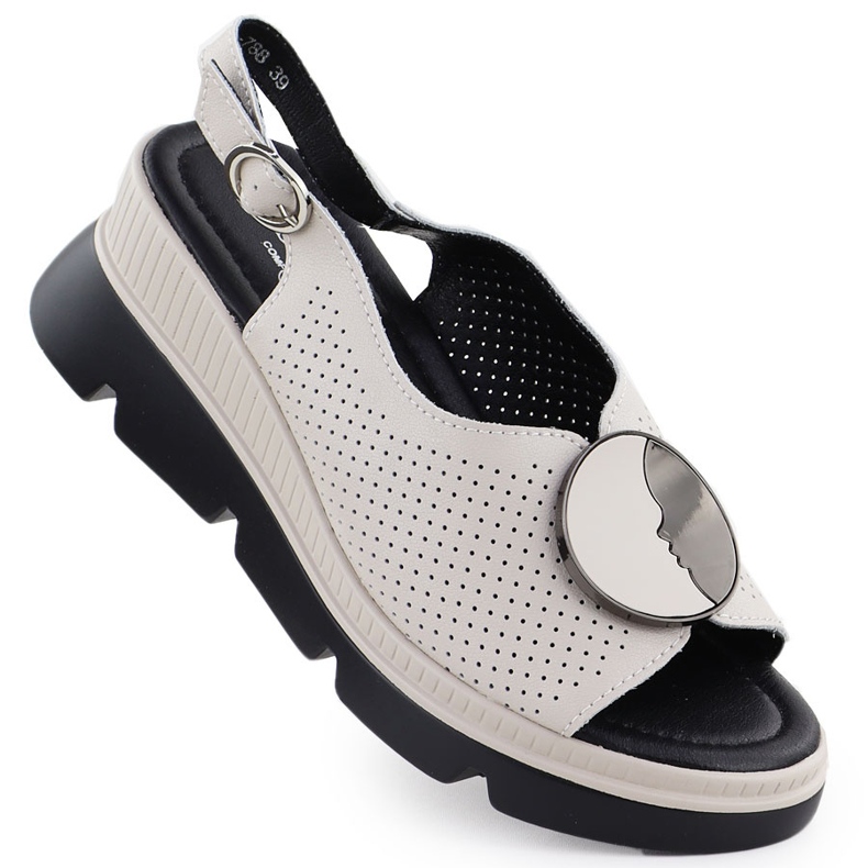 S.Barski Frauen Ledersandalen für einen offenen Keil beige S. Barski LR51-788