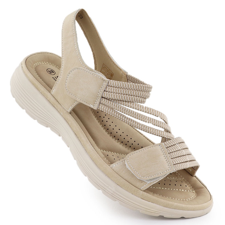 Frauensandalen auf der Plattform bequem beige unisoft 8875