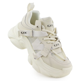 Leder -Turnschuhe auf einem dicken Sohle -Frauen -Beige Goe RR2N4051