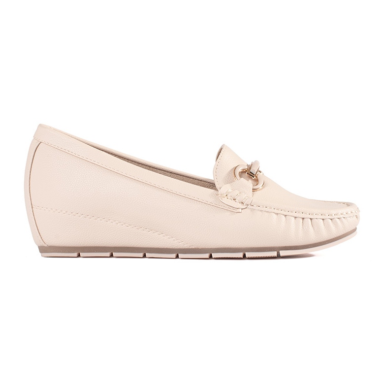 Goodin Beige Slipper auf einem niedrigen Keil mit einer Verzierung