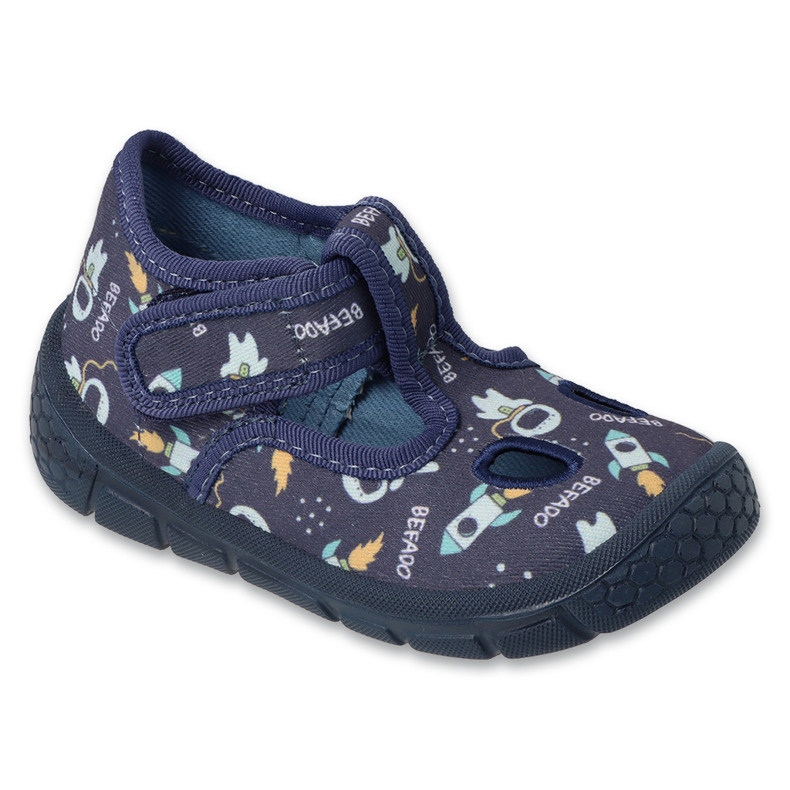 Befado marineblaue Kinderhausschuhe mit Klettverschluss 630P018 Soft-B