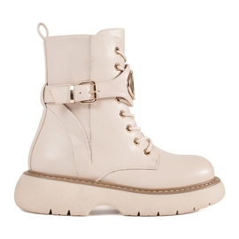 Shelvt Beige geschnürte Frauenstiefel