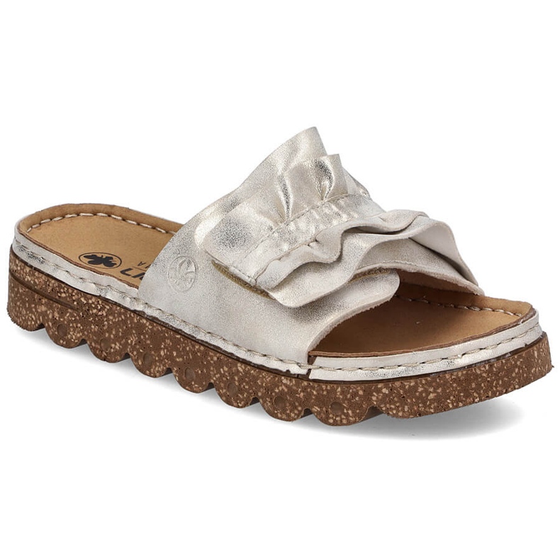 Frauenflip-Flops auf der Plattform mit Golden Rieker V8763-60