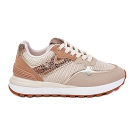 Frauen Sportschuhe auf Plattform Tiermuster Beige