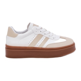 Frauen -Sneaker auf der Plattform mit Eco Leder Beige und Weiß