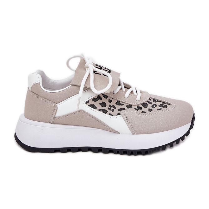 Frauen -Sneaker -Sportschuhe auf der Plattform Leopard und Weiß und Beige