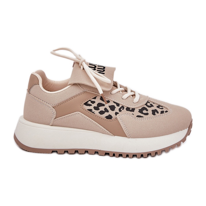 Frauen -Sneaker Sportschuhe auf der Plattform Leopard Beige