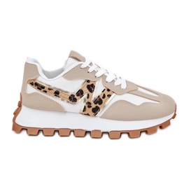 Turnschuhe Sportschuhe Frauen Beige Leopard Druck
