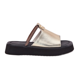 S.Barski Damen-Leder-Hausschuhe auf der Plattform mit einem dekorativen Gürtel D &amp; A MK51-475 Gold golden