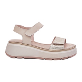 S.Barski Ledersandalen Frauenplattform und Klettverkleidung S. Barski LR51-543 Gold golden