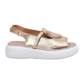 Leder elegante Frauen Sandalen S.Barski GR51-603 Zlotys golden