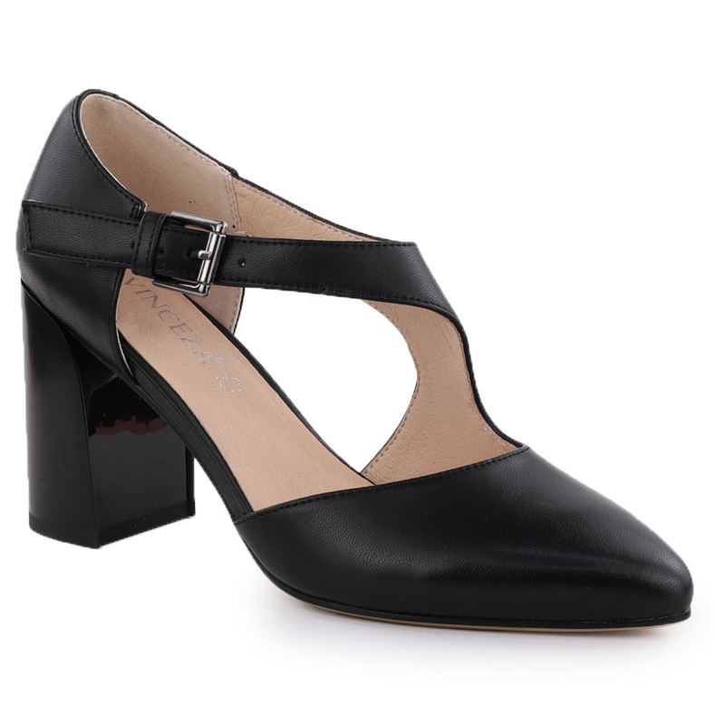 Lederpumpen auf den Säulenschuhen mit schwarzem Vinceza 91133 Streifen