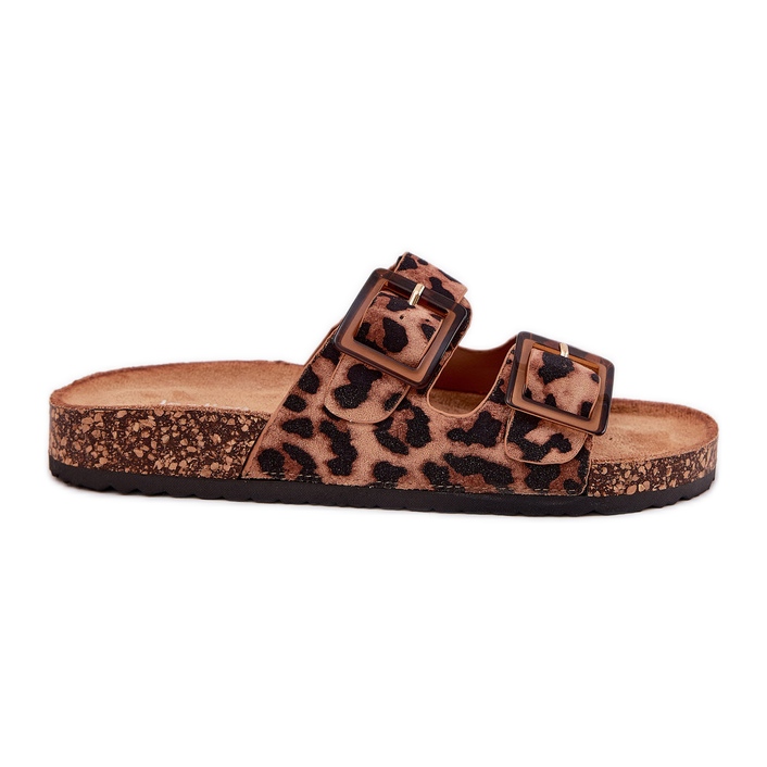 Damenflip Flops mit Klemmen am Cork Sohle braunen Leopardendruck