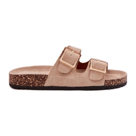 Damenflip flops mit Klemmen auf einem kork alleinigen Beige