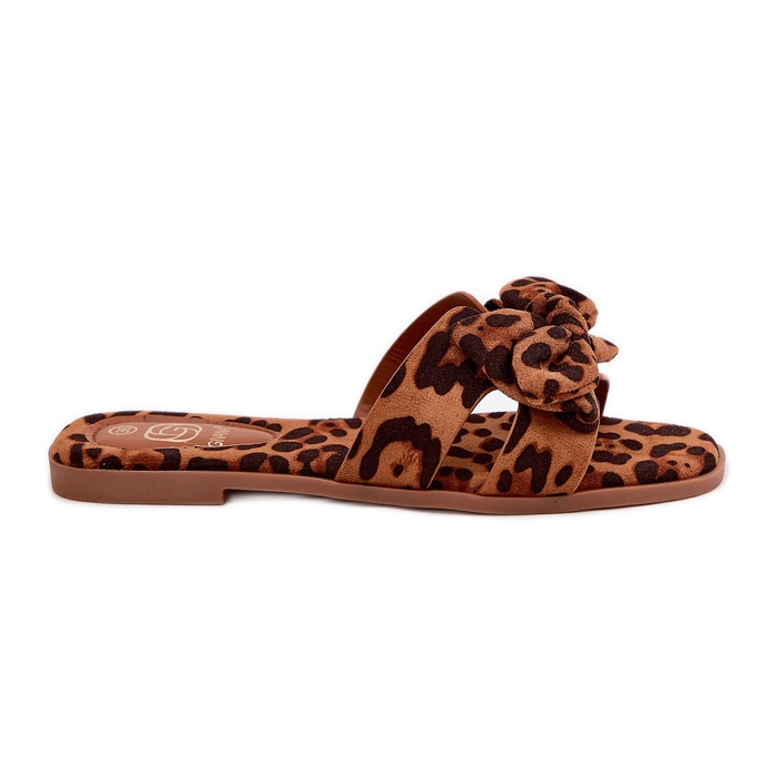 Flat -Frauen -Flip -Flops mit Bogen -Leopardenbogen braun
