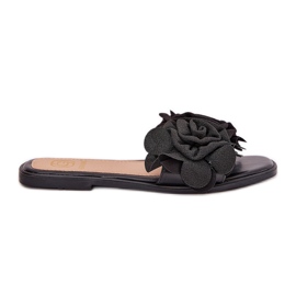 Flach -geköpfte Frauenflip -Flops mit dekorativen Blumen schwarze Blumen