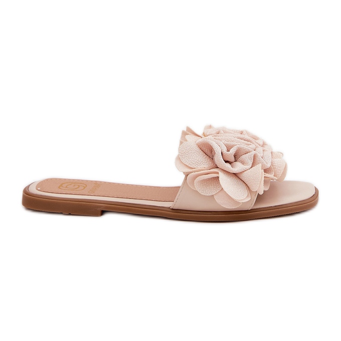 Flach -geköpfte Frauenflip -Flops mit dekorativen Blumen Beige