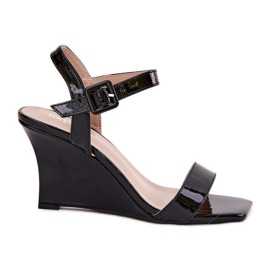 Bemalt Frauen Sandalen auf Keilen schwarz