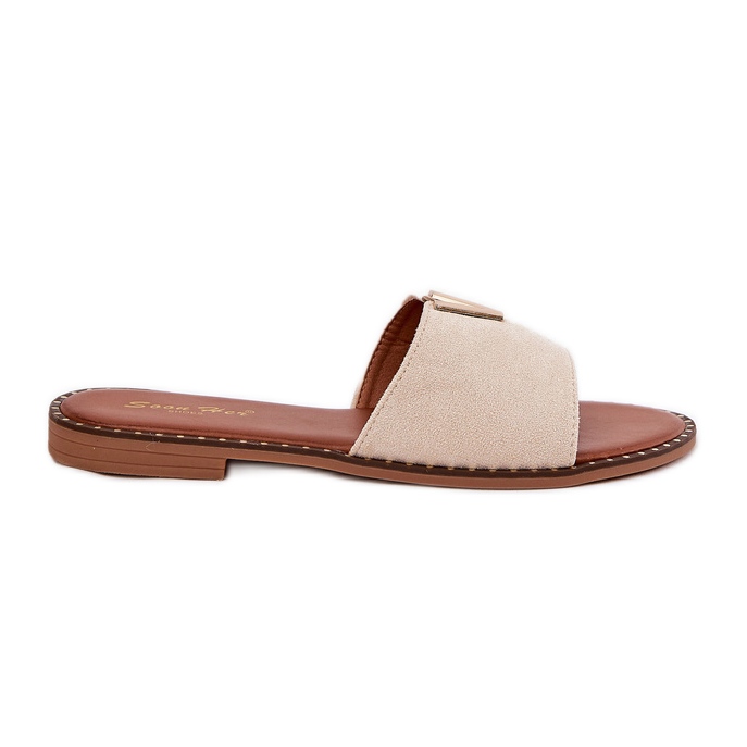 Flach -getötete Frauen -Flip -Flops mit dekorativen Details Beige