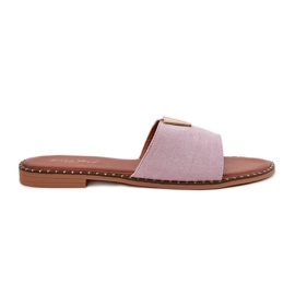 Flach -heftige Frauen -Flip -Flops mit dekorativen lila Details