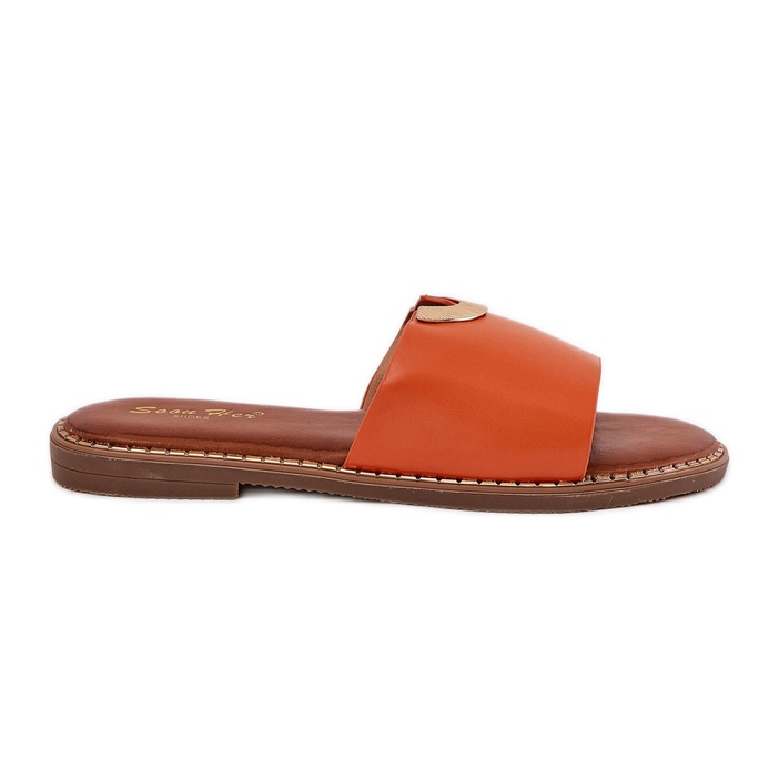 Öko -Leder -Frauen -Flip -Flops mit dekorativen Orangendetails