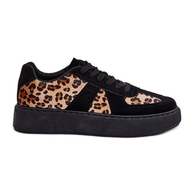 Frauen -Sneaker mit Leopardendruck auf der Plattform schwarz