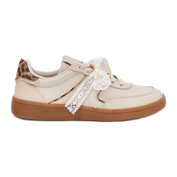 Niedrige Frauen -Turnschuhe mit Spitze Leoparden Beige