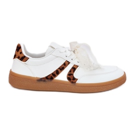 Niedrige Frauen -Turnschuhe mit Spitze weißer Leopardendruck