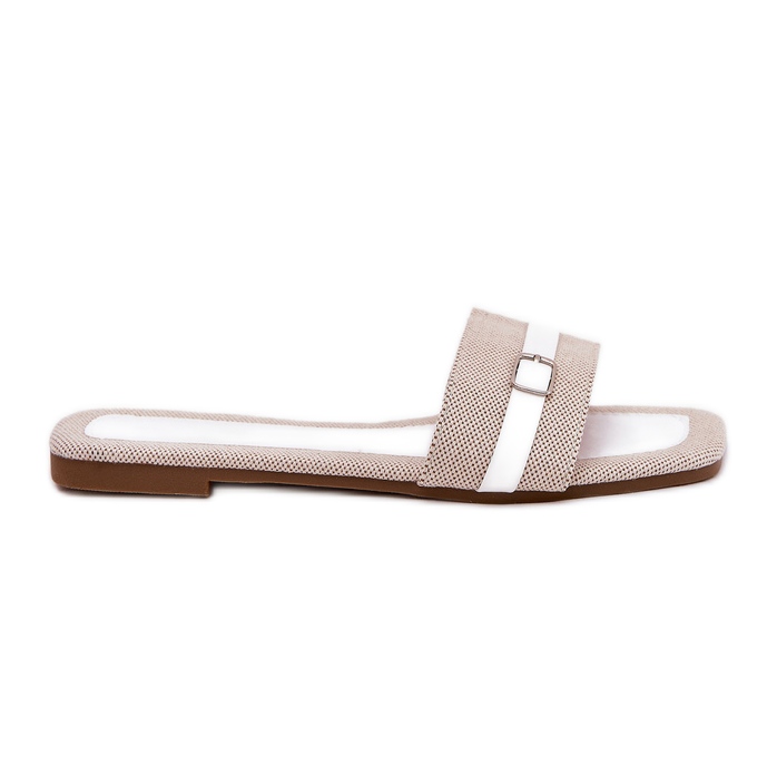 Flat-Frauen-Flip-Flops mit beige-weißem Gürtel und Schnalle
