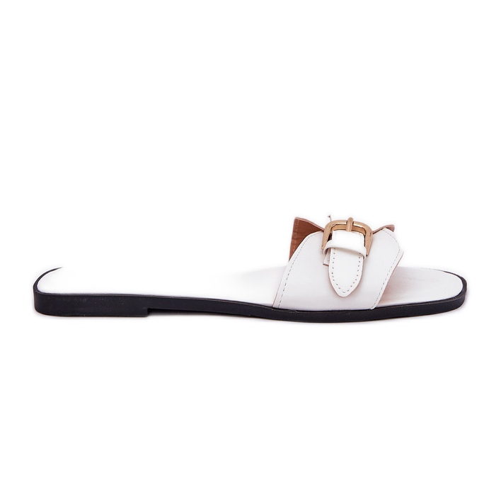 Flat Damen Flip Flops mit einer goldenen Schnalle weiß