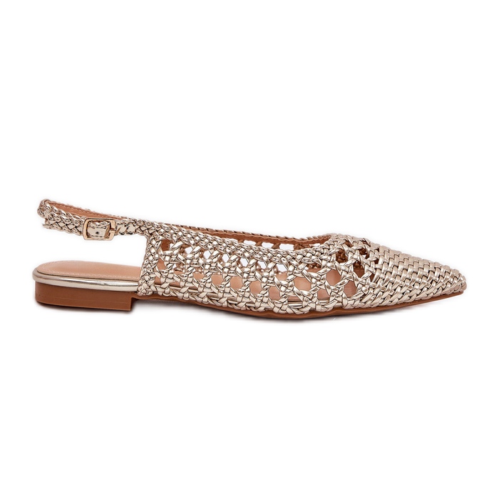 Sandalen mit Geflecht und spitzen Zehen Gold golden