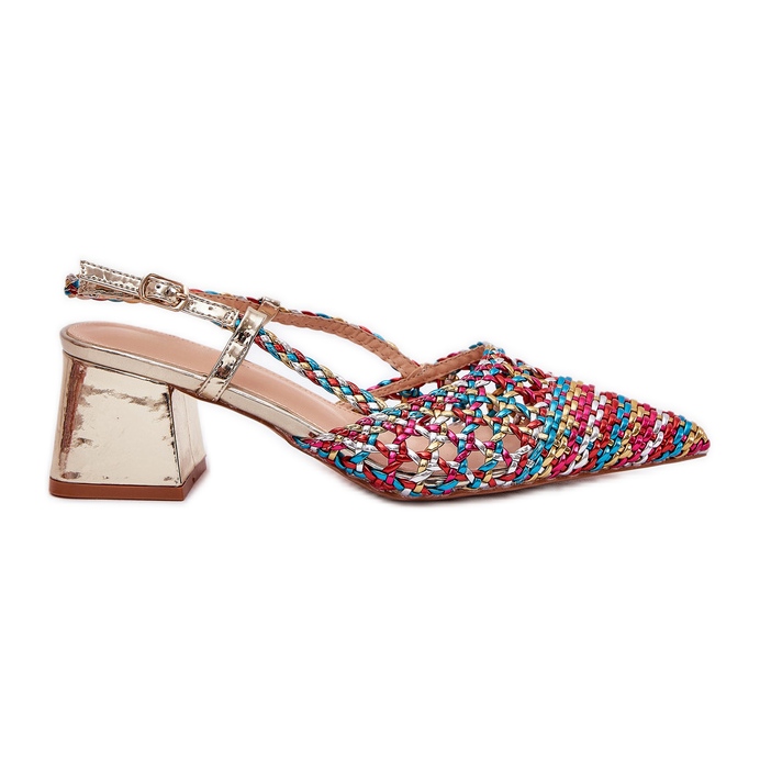 Sandalen auf dem Pfosten mit Geflecht und markierten Zehen mehrfarbig