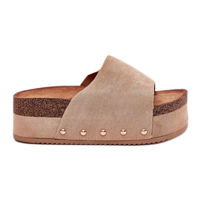 Frauenschuhe auf der massiven Plattform Eco Suede Khaki beige