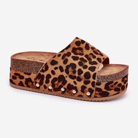 Damenflip Flops auf einer massiven Plattform Eco Suede Leopard Print Brown braun