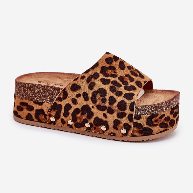 Damenflip Flops auf einer massiven Plattform Eco Suede Leopard Print Brown braun