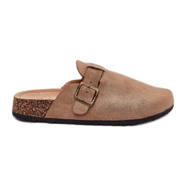 Pantoffeln Frauen Clogs auf der Plattform mit Khaki Buckle beige