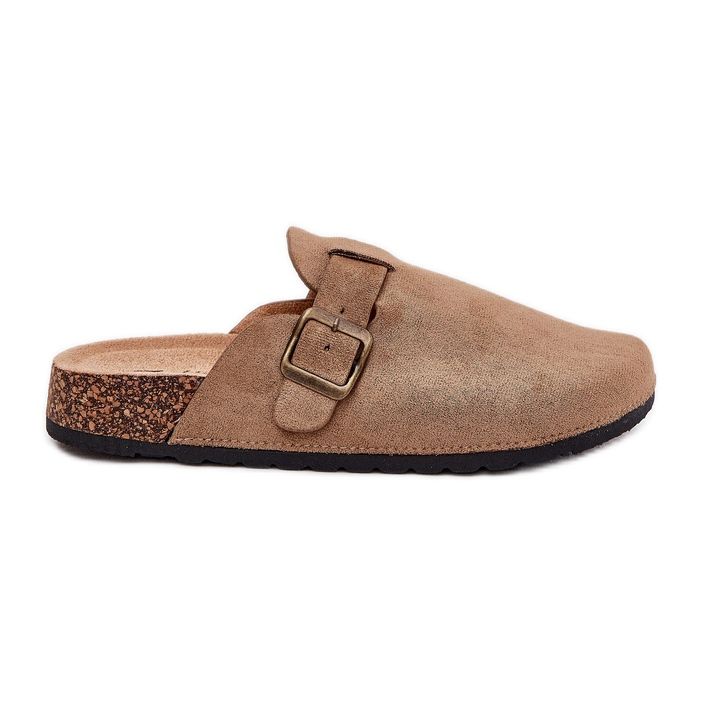 Pantoffeln Frauen Clogs auf der Plattform mit Khaki Buckle beige