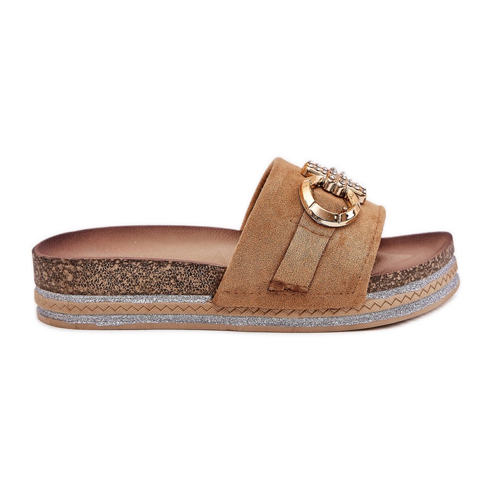 Damenflip Flops auf der Plattform mit Glitzer und Golden Decoration Camel braun