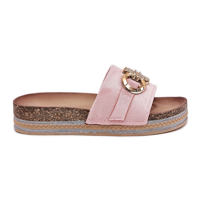 Damenflip Flops auf der Plattform mit Glitzer und Golden Decoration Pink rosa
