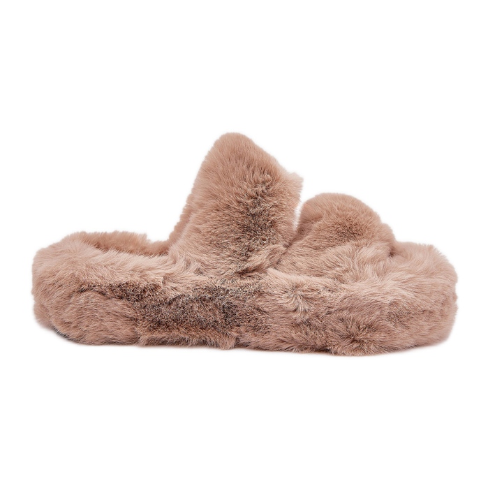 Frauenpelzschuhe auf der Khaki -Plattform beige