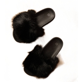 Schwarze Kinderflip Flops mit Fell