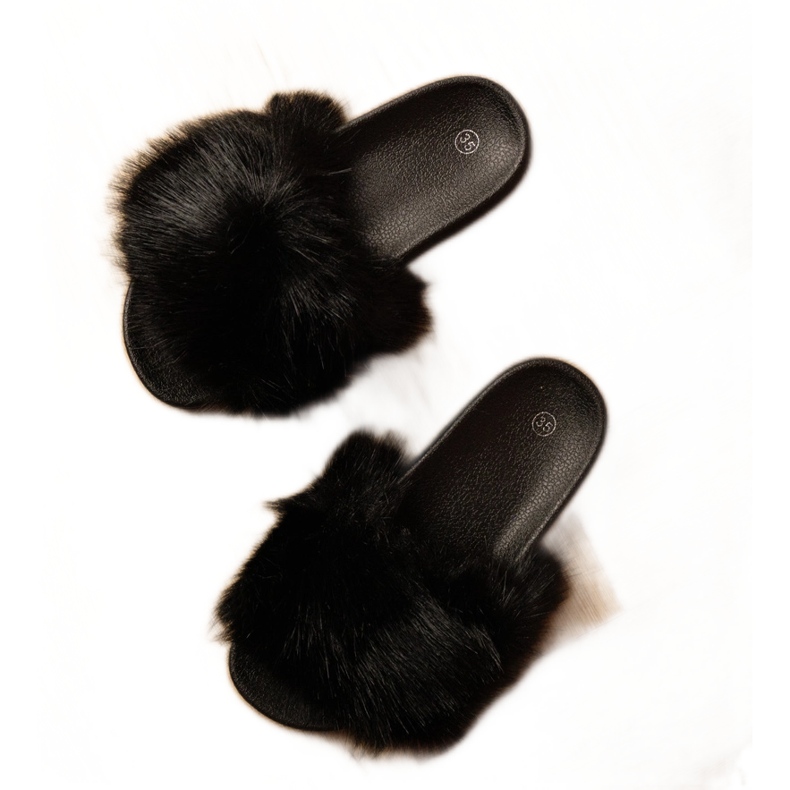 Schwarze Kinderflip Flops mit Fell